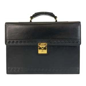 Gianni Versace Vintage Black Leather Business Briefcase with Gold Hardware fo...